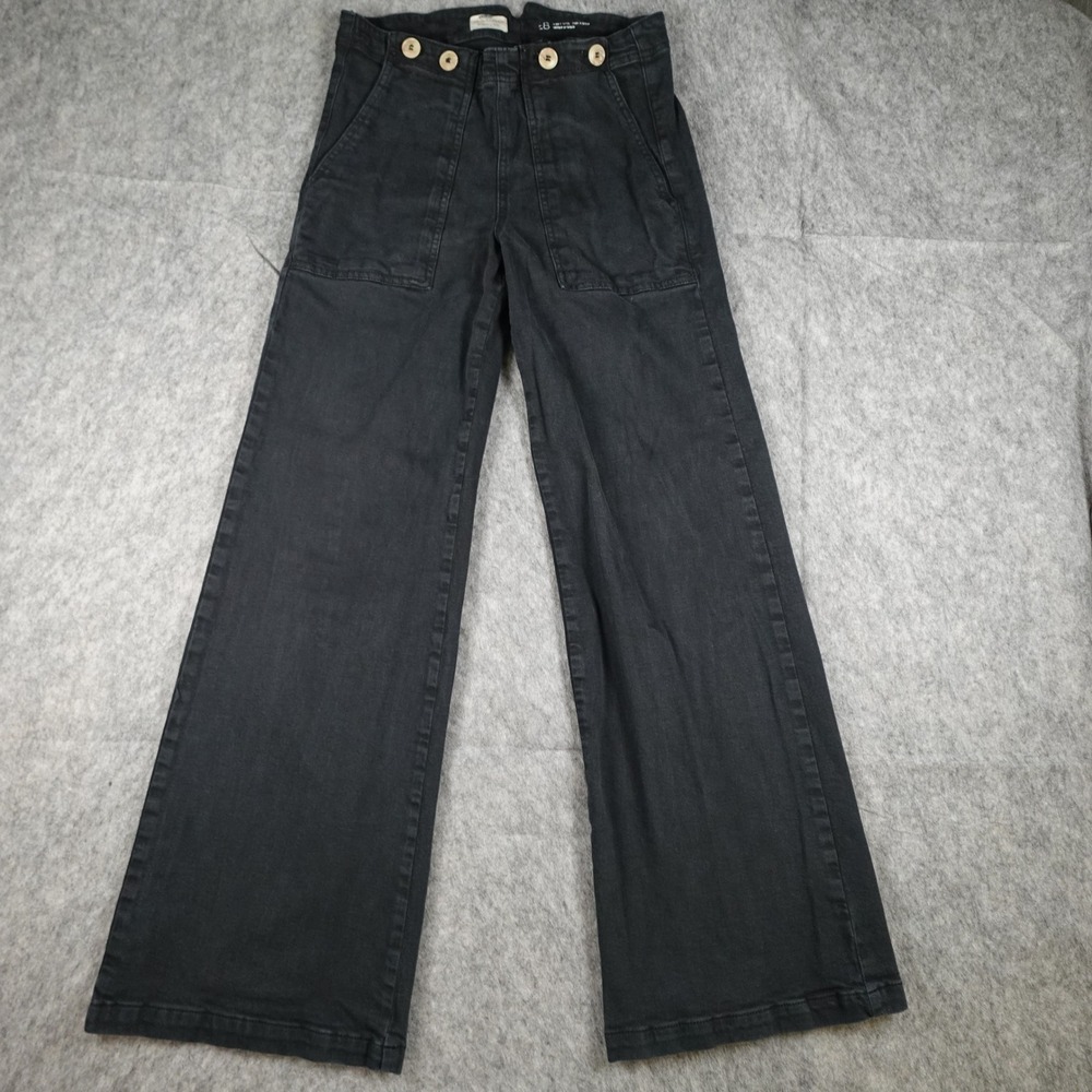Pilcro Pants Women 28 Black High Rise Wide Leg Sailor Button Anthropologie